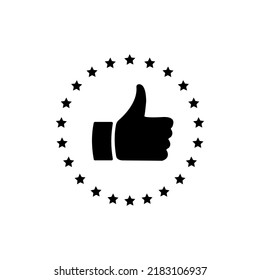 Hand and star signage design trendy. Like black icon. Thumbs up illustration. Good, nice, ok hand gesture. Social media button. Rating, ranking.