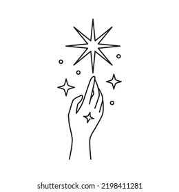 Hand star touch icon line