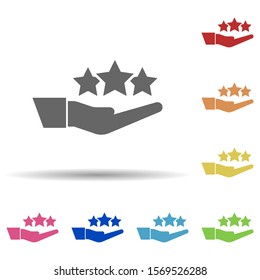 Hand, stars, responsibility in multi color style icon. Simple glyph, flat vector of business icons for ui and ux, website or mobile application