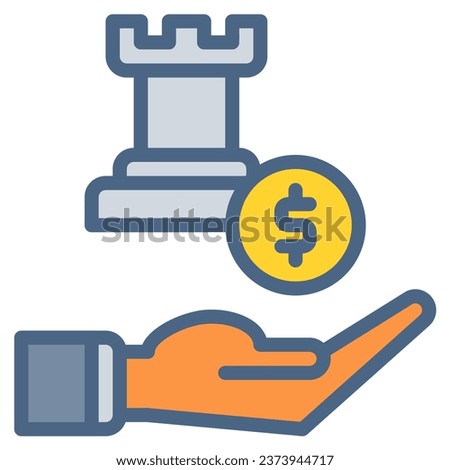 Hand startegy coin dollar icon or logo illustration filled outline color style. Business and finance icons