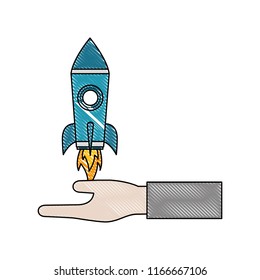 hand with startup rocket isolated icon