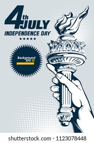 Hand of the Statue of Liberty, independence day, vector illustration.