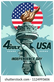 Hand of the Statue of Liberty, independence day, vector illustration.