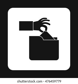 Hand stealing e-mail icon in simple style isolated on white background. Hacking symbol