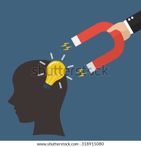Hand stealing idea light bulbs from head. Idea concept