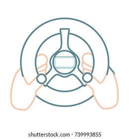   hand with steearing wheel   vector illustration