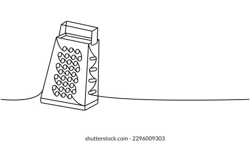 Hand steel grater, kitchen shredder one line continuous drawing. Kitchen tools continuous one line illustration. Vector minimalist linear illustration