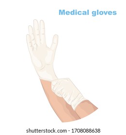 Hand in sterile white gloves vector illustration. 