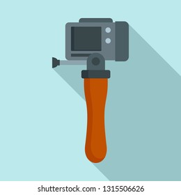 Hand stick camera icon. Flat illustration of hand stick camera vector icon for web design