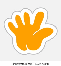 Hand sticker in retro style. Vector illustration isolated on white background