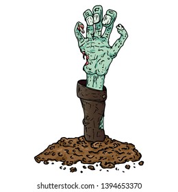 Hand sticking out of the ground. Vector illustration of a human hand sticking out of the ground. Hand drawn human male hand.