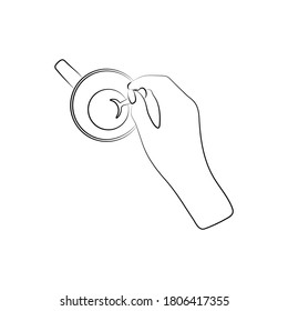Hand stirs coffee in a cup. Stock vector illustration