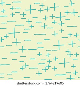 hand stitch blue marks on yellow background plu and minus vector seamless repeat pattern surface design