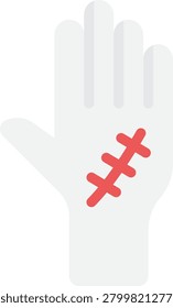 A hand with a stitched wound symbolizing injury, medical treatment, healing, or surgery.