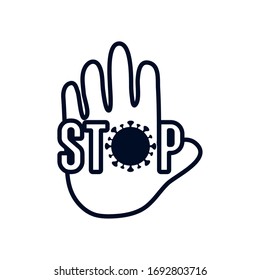 hand with stop covid19 design over white background, line style, vector illustration