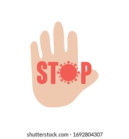 hand with stop covid19 design over white background, flat style, vector illustration