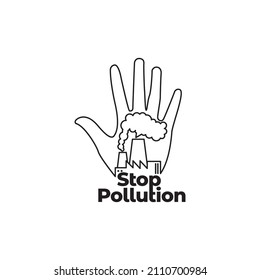hand stop with factory pollution logo design, vector graphic symbol icon sign illustration