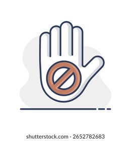 Ícone isolado de vetor proibido ou parada de mão. Manifestação, protesto, greve, revolução. Símbolo de gráfico para o design, o logotipo, o aplicativo, a interface do usuário do seu site