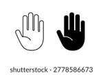 Hand stop. Icon hands. Silhouette hand main isolated on white background. Palm ban sign. Showing gesture stop. Symbol halt. forbidden Logo. Line closed pictogram. Not open. Dont touch. Vector illustration