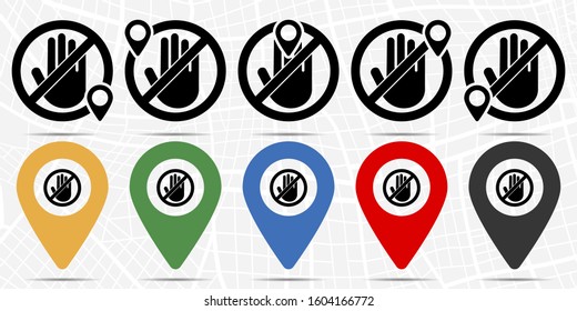 hand stop icon in location set. Simple glyph, flat illustration element of universal theme icons