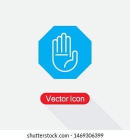 Hand Stop Icon, Hand Icon, Palm SymbolVector Illustration Isolated On Light Gray Background Eps10