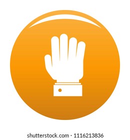 Hand stop icon. Simple illustration of hand stop vector icon for any design orange