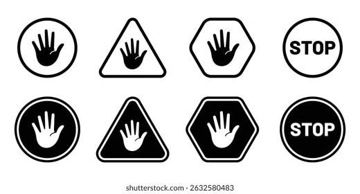 Hand stop icon vector isolated on white background. No entry hand label or sticker. Ban or prohibited sign.