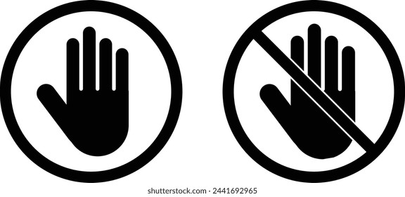 Hand and hand stop icons . Hand icon and do not touch hand icon . Vector illustration