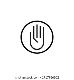 Hand stop logo, Don't touch vector icon, line concept template, isolated on white background.