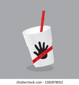 Hand stop logo on Plastic bag on white background,Say no to plastic bags,pollution problems concept.