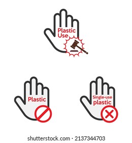 Juego de símbolos de contaminación plástica parado a mano. Estilo de diseño plano de la ilustración del vector.