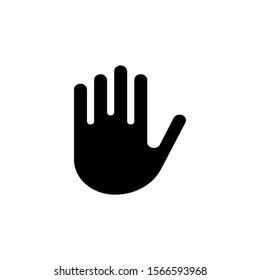 Hand stop sign icon in black flat design on white background, sign for mobile concept and web design, Human hand simple line vector icon