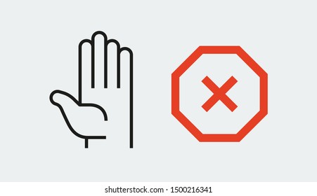hand stop sign icon. vector set stop symbols.