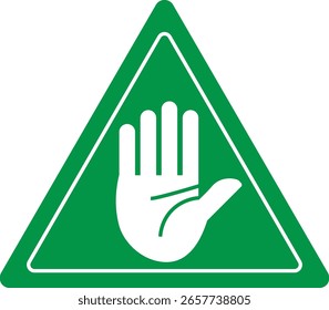Hand Stop Signal in Green Triangle, Warning Palm Gesture Icon