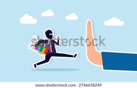 Hand Stopping Thief Carrying Data Charts Illustration of Preventing Customer and Company Data Theft