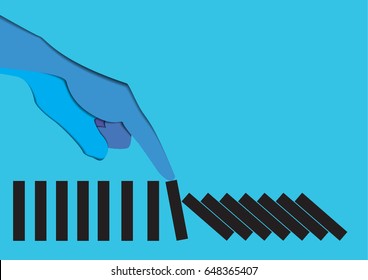 Hand stops domino blue background