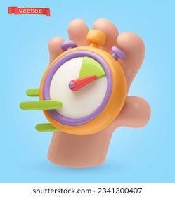 Hand with stopwatch 3d cartoon vector icon