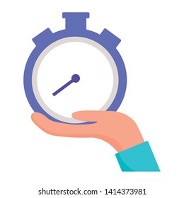 hand with stopwatch box time fast delivery business vector illustration