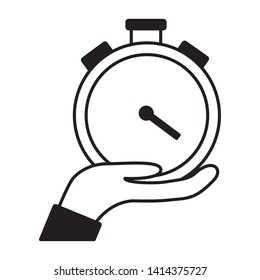 hand with stopwatch box time fast delivery business vector illustration