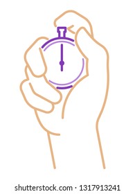 Hand with stopwatch. Vector isolated illustration.