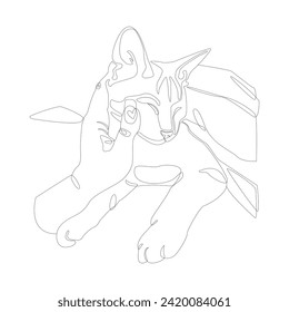 Acariciar a mano un lino de gato.Concepto de arte mural, logotipo, tarjeta, pancarta.Ilustración vectorial aislada en fondo blanco.