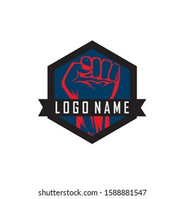 hand strong vector logo, badge, emblem, symbol and icon template design
