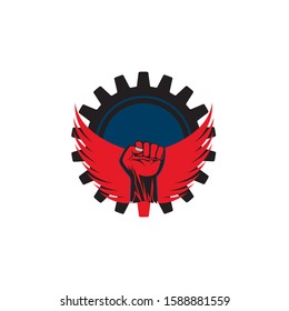hand strong vector logo, badge, emblem, symbol and icon template design
