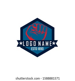 hand strong vector logo, badge, emblem, symbol and icon template design

