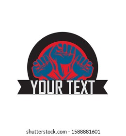 hand strong vector logo, badge, emblem, symbol and icon template design
