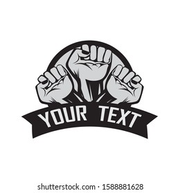hand strong vector logo, badge, emblem, symbol and icon template design
