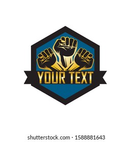hand strong vector logo, badge, emblem, symbol and icon template design
