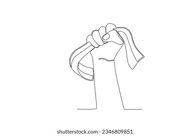 A hand struggling while holding the flag. Youth pledge one-line drawing