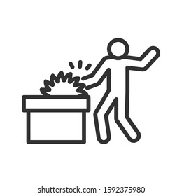 Hand stuck in the circular saw, Keep hands out of machinery, accident , linear icon. Editable stroke