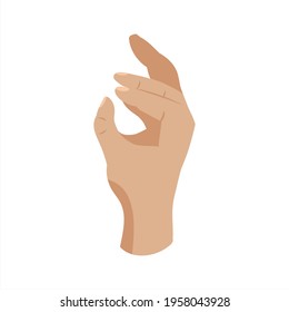 Hand in the style of a flat gesture okay. Connecting fingers into a ring. Approval, realistic hand on white background vector isolated